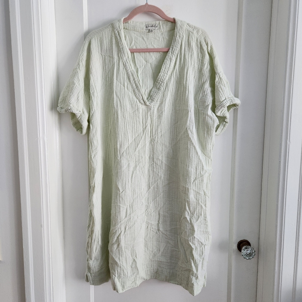 Light Green Cotton Muslin Tunic Dress From Wonderly